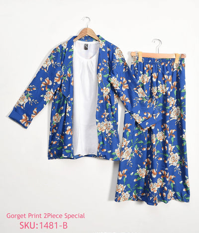 3 Piece Stitched Printed Gown and trouser with separate inner