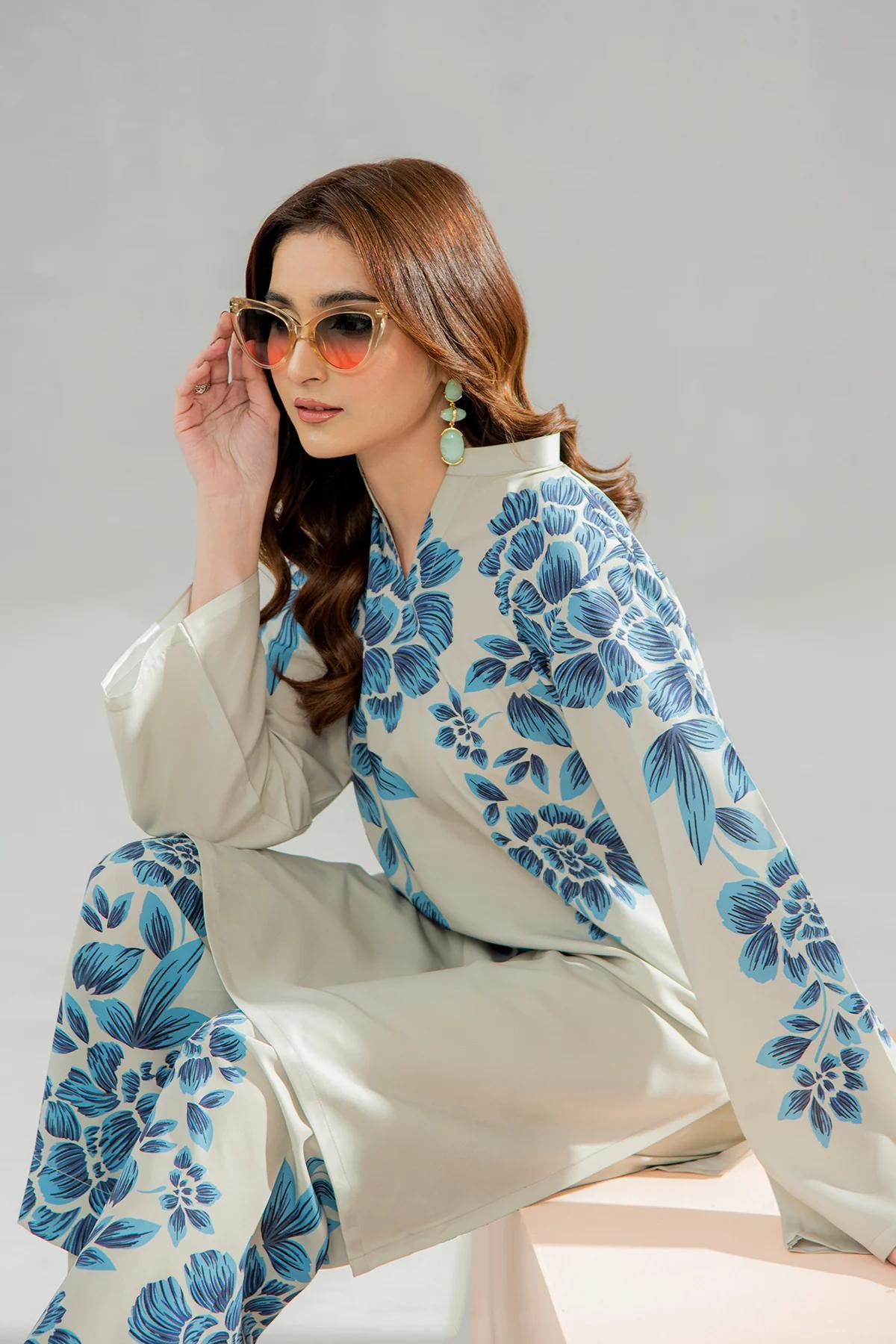 BLUE FLORAL PRINTED 2 PCS